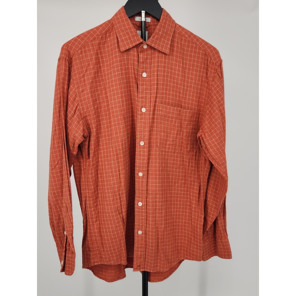 J.Crew Mens Small Burnt Orange Grid Plaid Cotton Long Sleeve Button Down Shirt